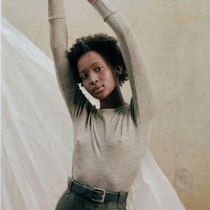 Caves Collect Francesca Merino Wool Long Sleeve Top Gray